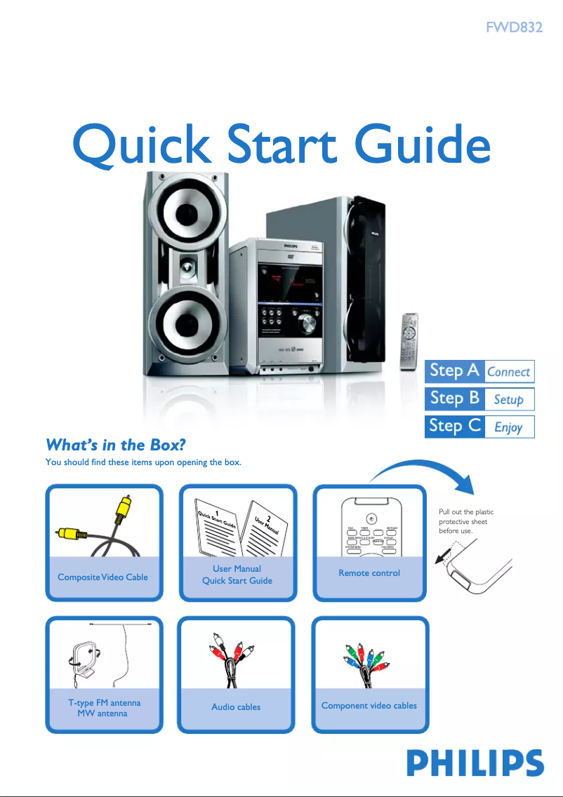 Page 1 de la notice Guide de démarrage rapide Philips FWD832