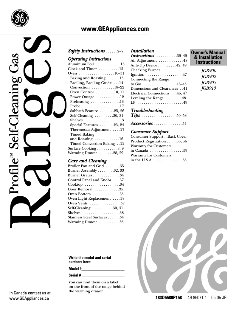 Page 1 de la notice Guide d'installation GE Profile JGB915SEFSS