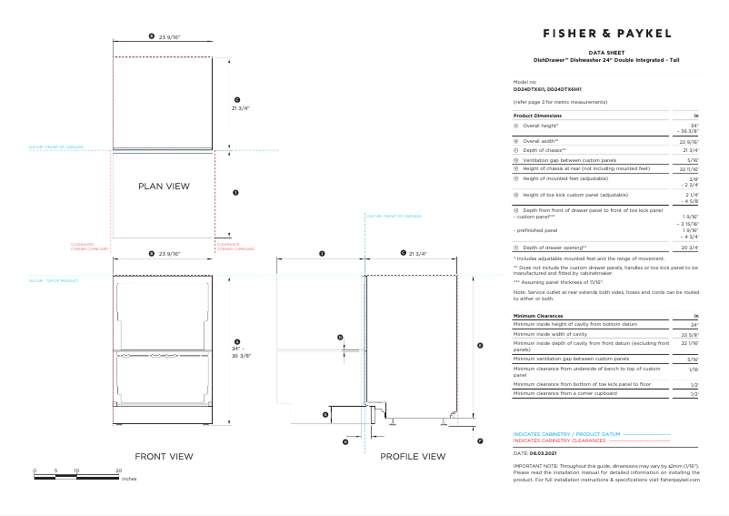 Page 1 de la notice Fiche technique Fisher & Paykel DD24DTX6HI1