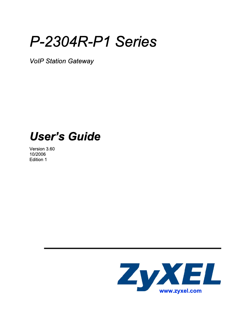 Page n°1 - Manuel utilisateur ZyXEL P-2304R EE