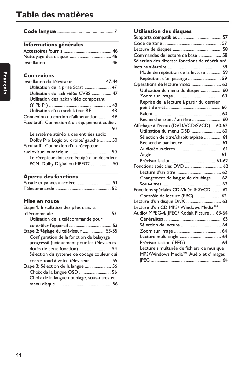 Page 1 de la notice Manuel utilisateur Philips DVP3042
