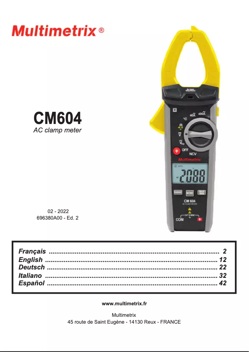 Page n°1 - Manuel utilisateur Multimetrix CM604
