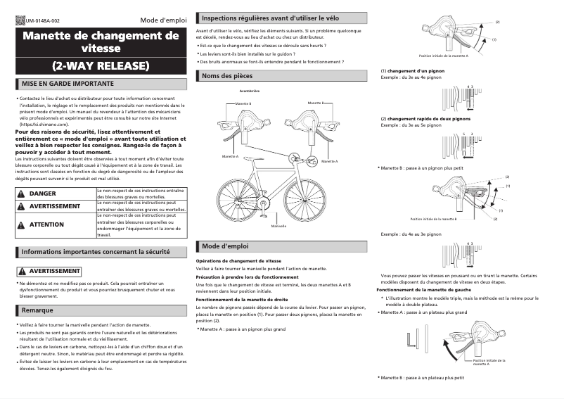 Page 1 de la notice Manuel utilisateur Shimano SL-2403-L