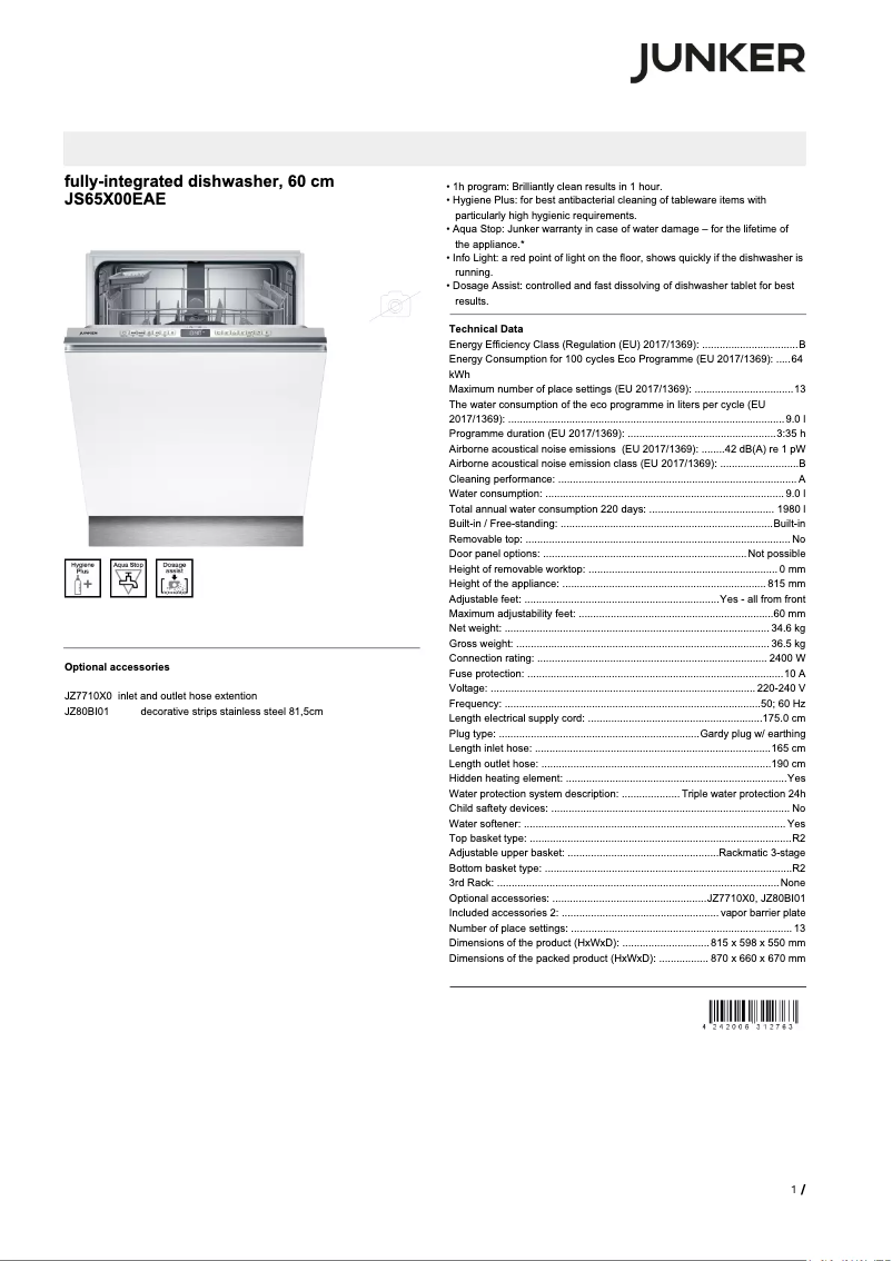 Image de la première page du manuel de l'appareil JS65X00EAE