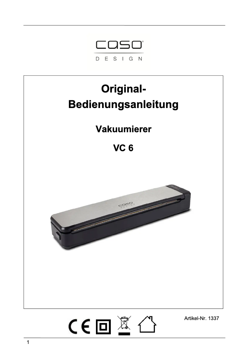 Page n°1 - Manuel utilisateur Caso VC6