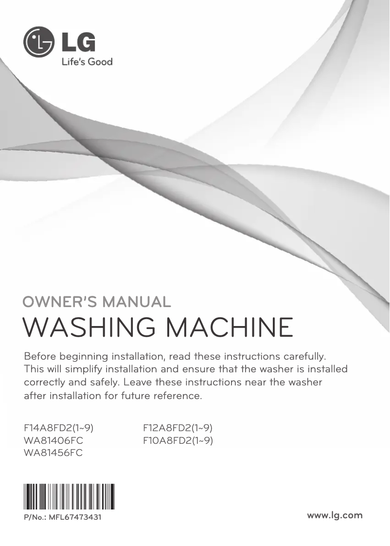 Page 1 de la notice Manuel utilisateur LG WA81456FC