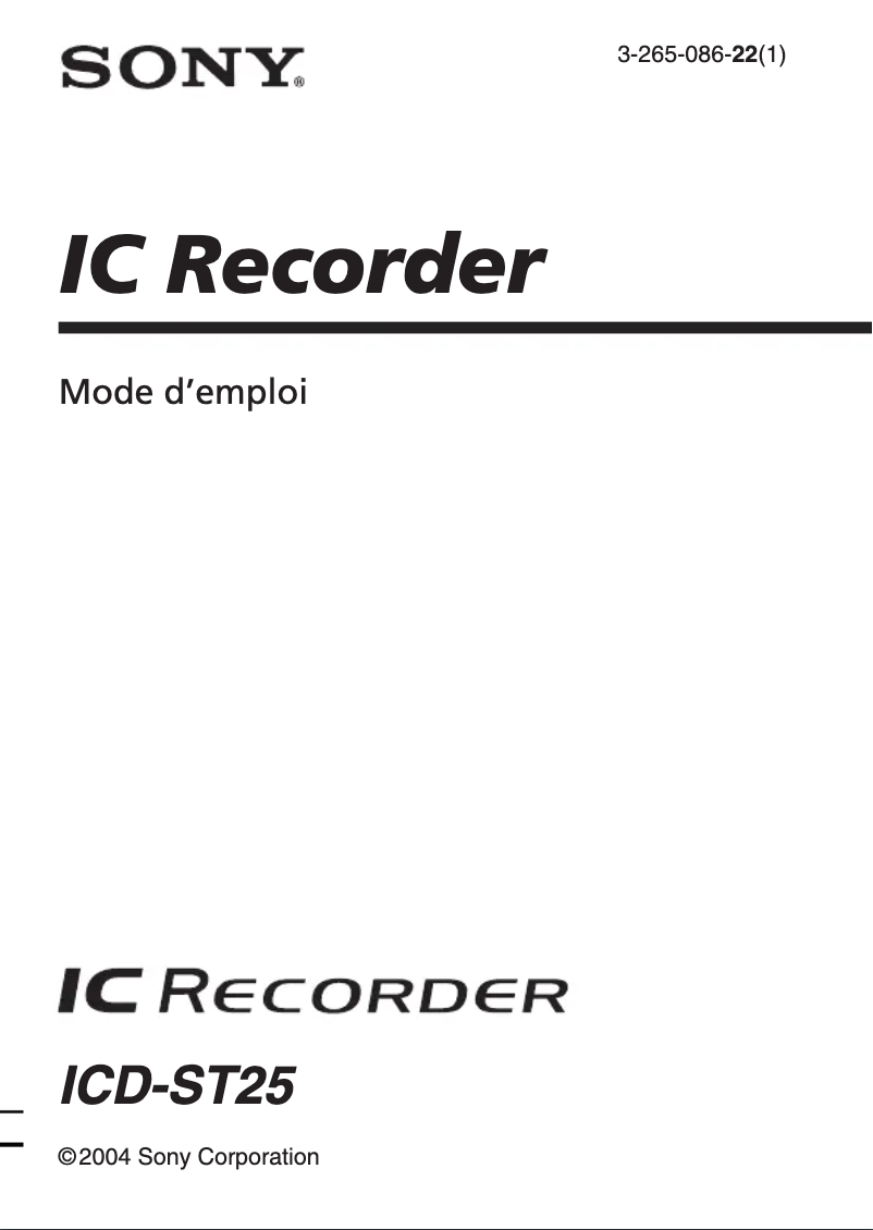 Page n°1 - Manuel utilisateur Sony ICD-ST25