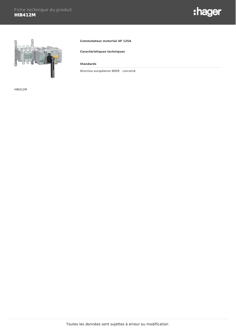 Page n°1 - Fiche technique Hager HIB412M