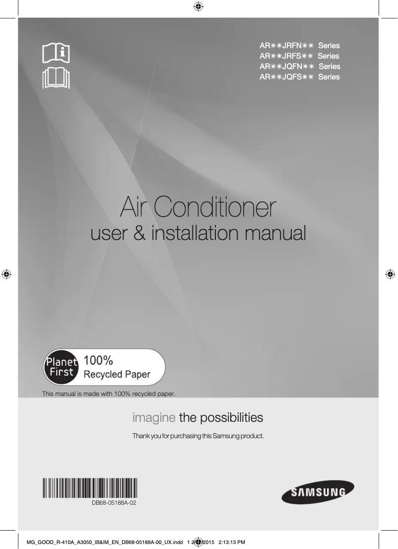 Page 1 de la notice Manuel utilisateur Samsung AR12JRFNBWK/MG