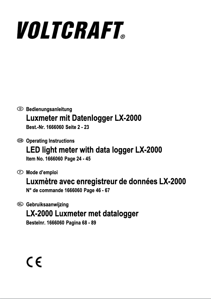 Page n°1 - Manuel utilisateur Voltcraft LX-2000