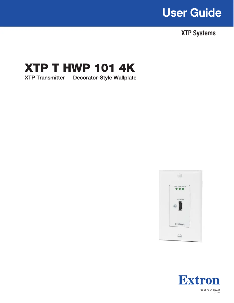 Page 1 de la notice Manuel utilisateur Extron XTP T HWP 101 4K