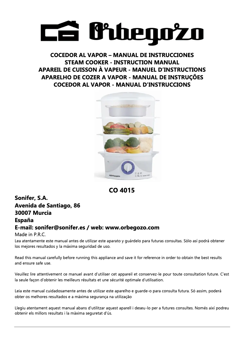 Page 1 de la notice Manuel utilisateur Orbegozo CO 4015
