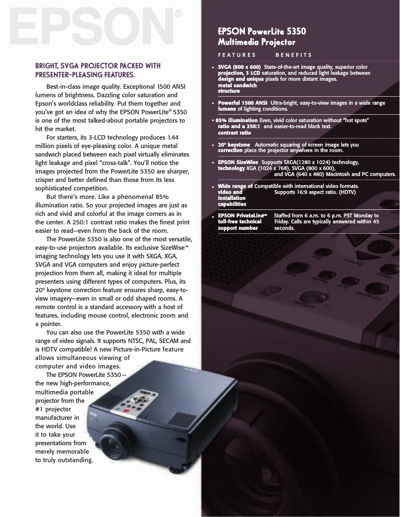 Página 1 del manual Folleto Epson PowerLite 5350