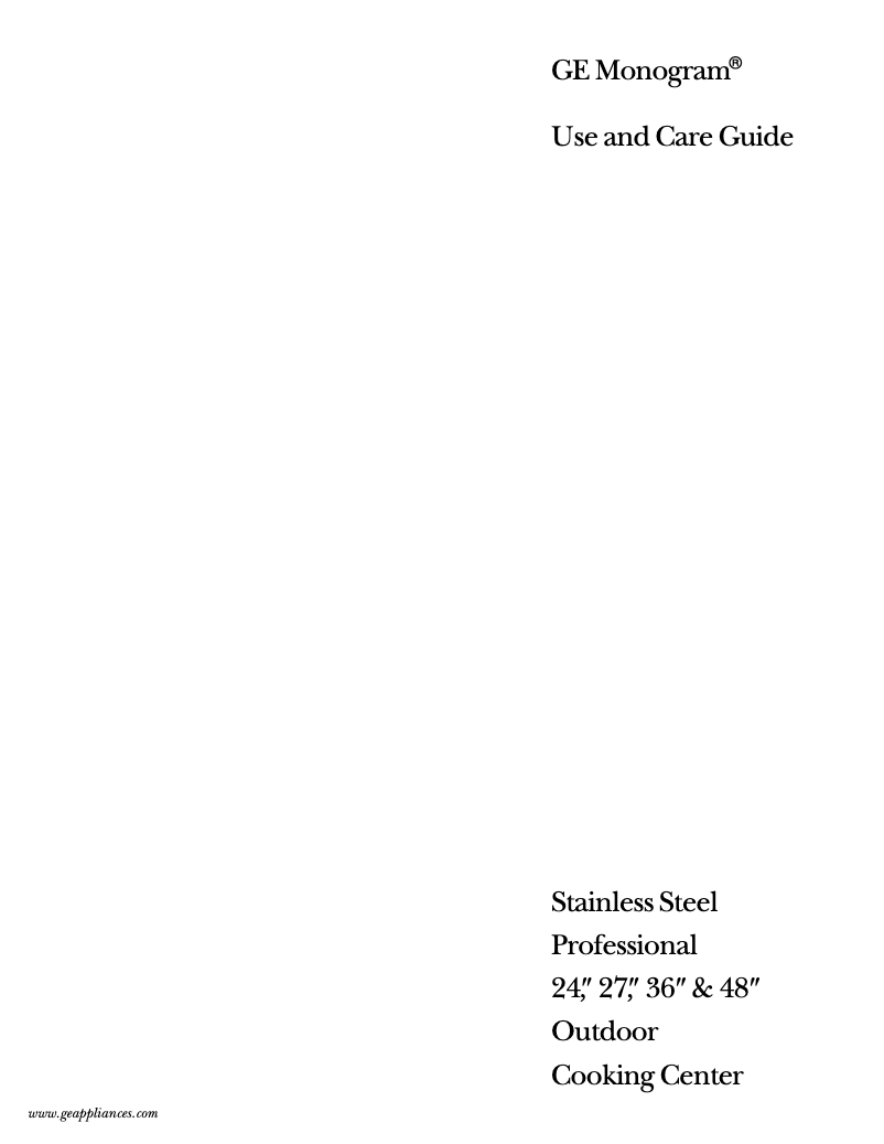 Page n°1 - Manuel d'utilisation et d'entretien GE ZGG36N21YSS