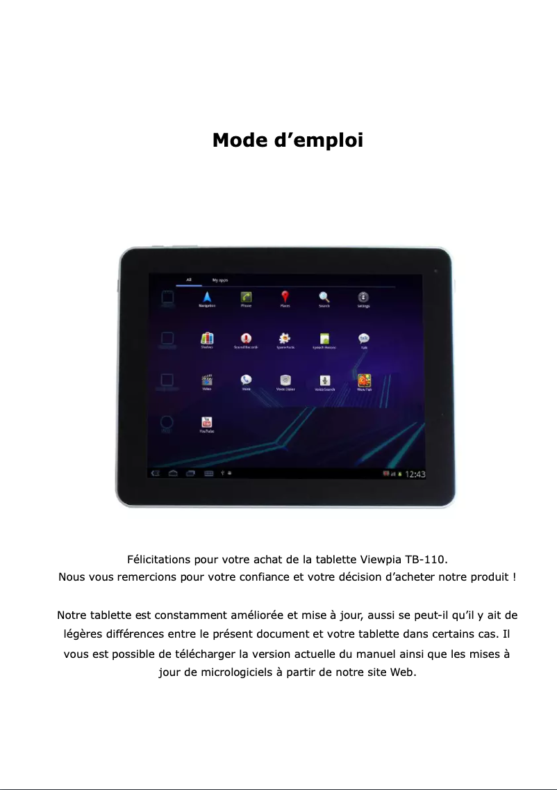 Page n°1 - Manuel utilisateur Viewpia TB-110