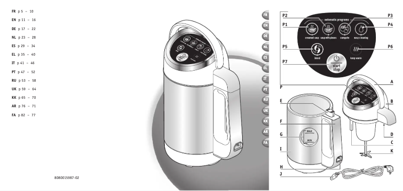 Page 1 de la notice Manuel utilisateur Tefal Easy Soup BL8411