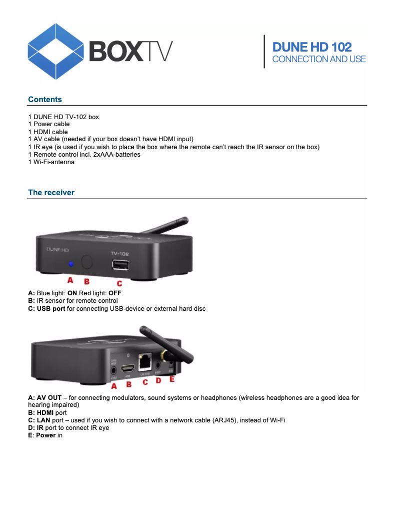 Page n°1 - Manuel utilisateur Dune TV-102