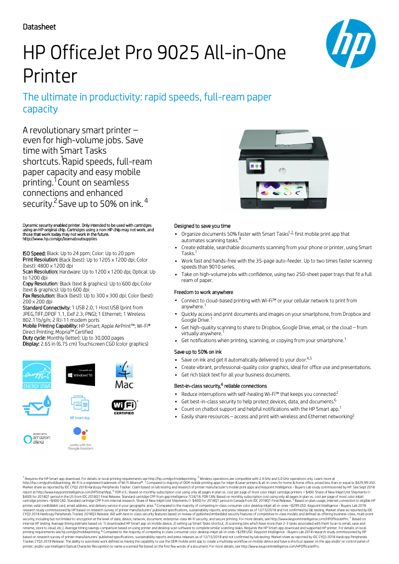 Page 1 de la notice Fiche technique HP OfficeJet Pro 9025