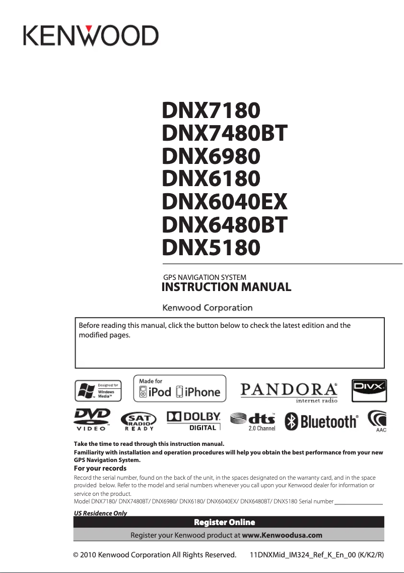 Page 1 de la notice Manuel utilisateur Kenwood eXcelon DNX6980