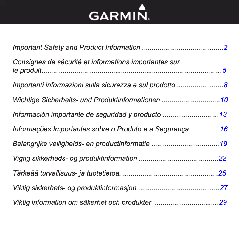Page 1 de la notice Instructions de sécurité Garmin nuvi 760