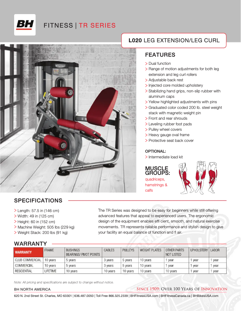 Page 1 de la notice Fiche technique BH Fitness L020