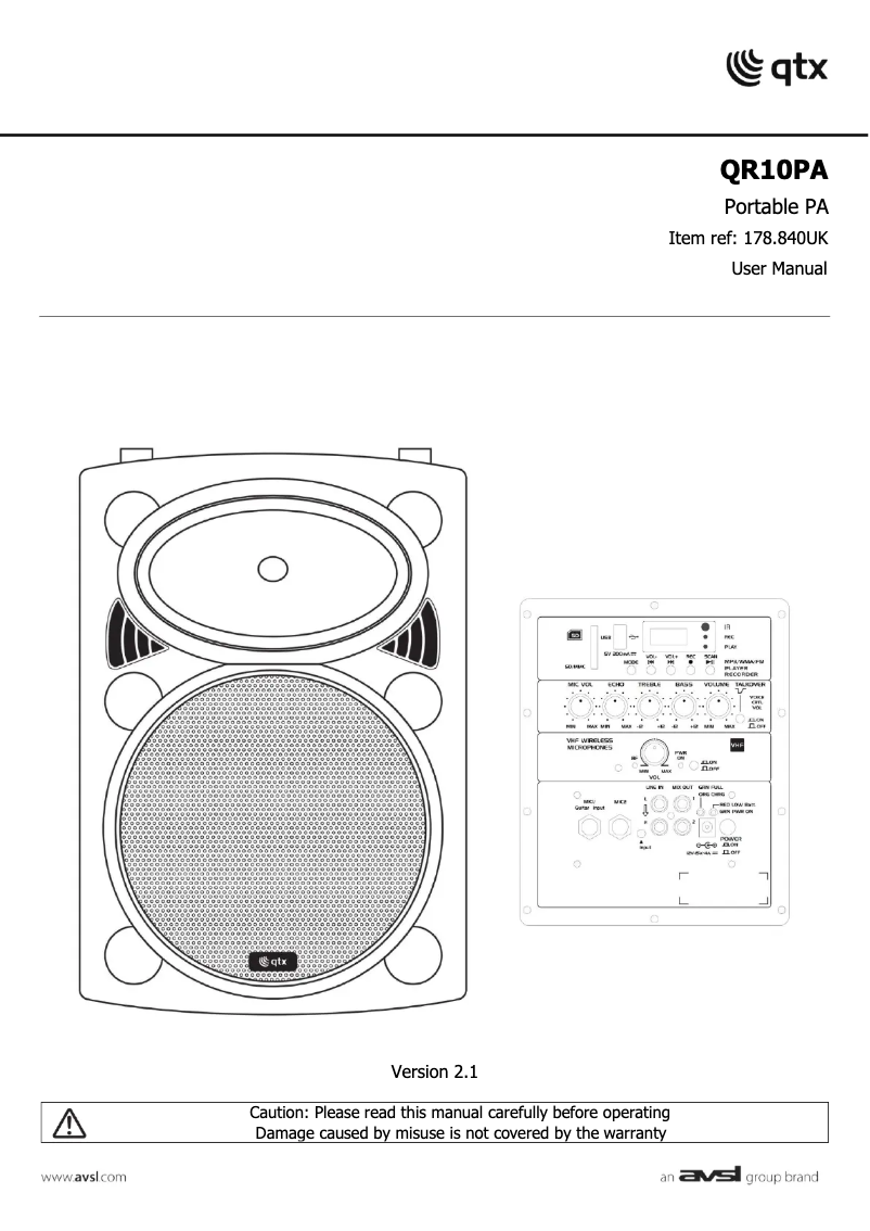 Page 1 de la notice Manuel utilisateur Qtx QR10PA