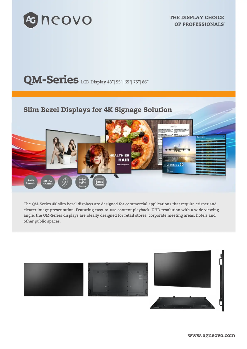 Page 1 de la notice Fiche technique AG Neovo QM-55