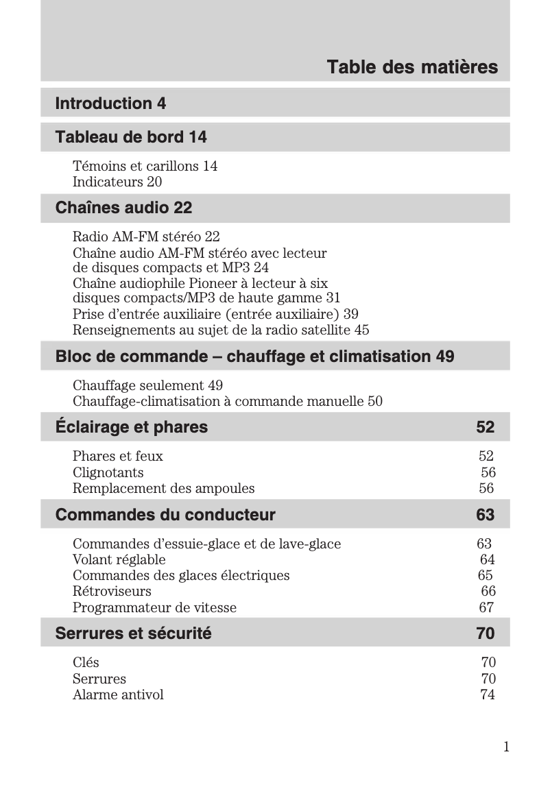 Page 1 de la notice Manuel utilisateur Ford Ranger (2010)