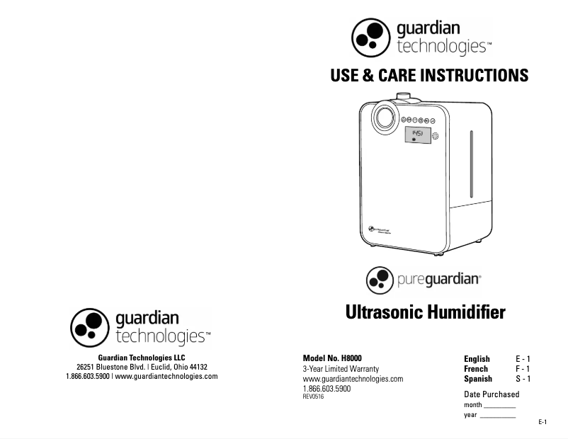 Image de la première page du manuel de l'appareil H8000B