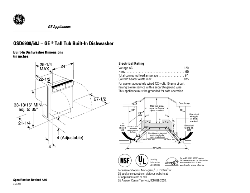 Page n°1 - Fiche technique GE GSD6900JCC