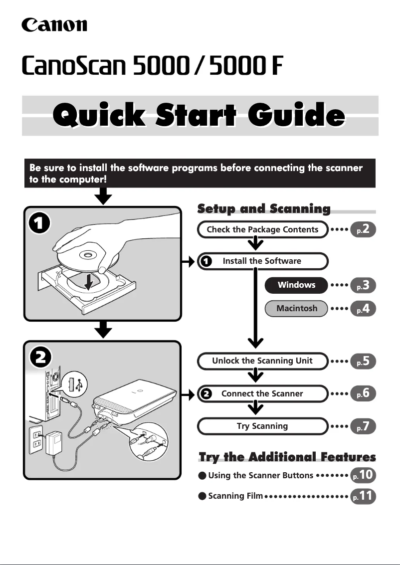 Image de la première page du manuel de l'appareil Canoscan 5000f