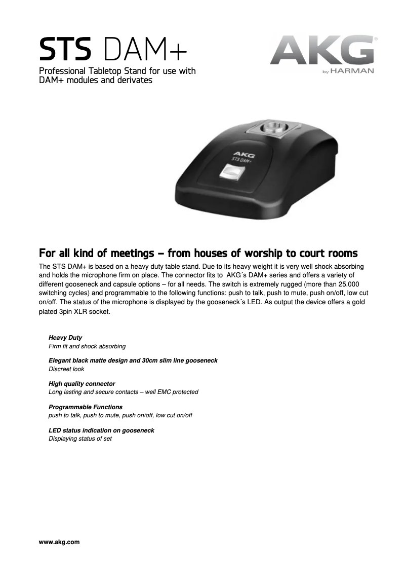 Page 1 de la notice Fiche technique AKG STS DAM+