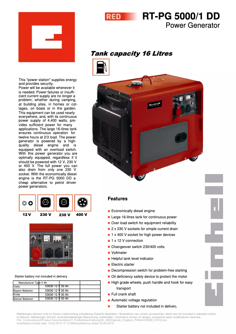 Image de la première page du manuel de l'appareil RT-PG 5000/1 DD