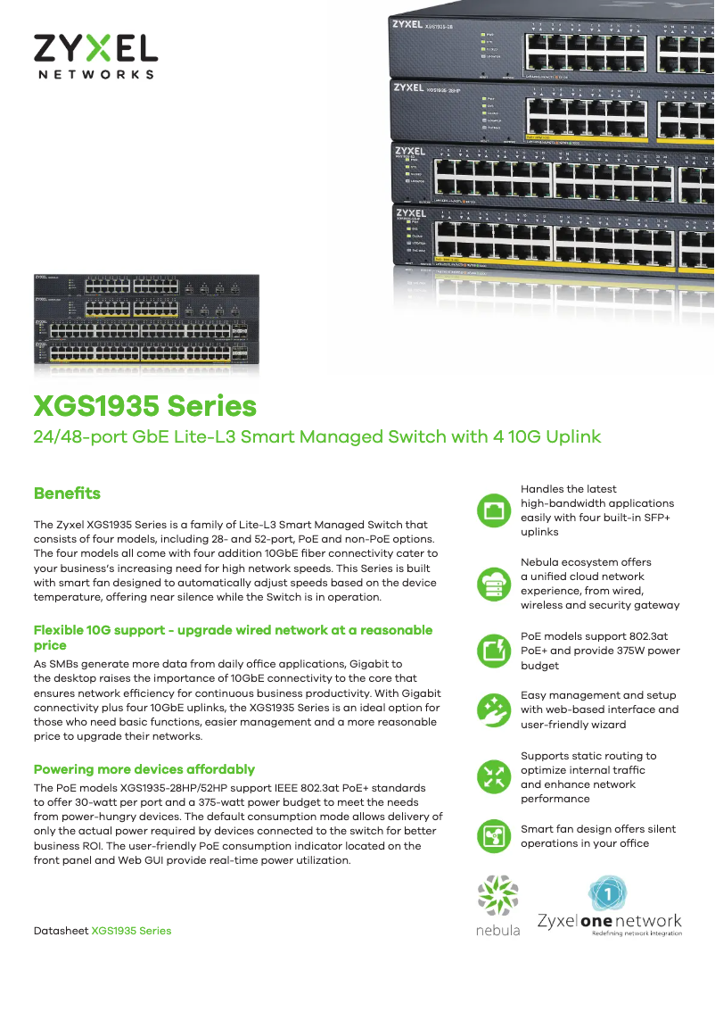 Page 1 de la notice Fiche technique ZyXEL XGS1935-52