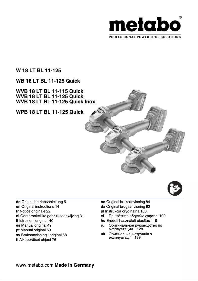 Page 1 of the manual User Manual Metabo VB 18 LT BL 11-115 Quick