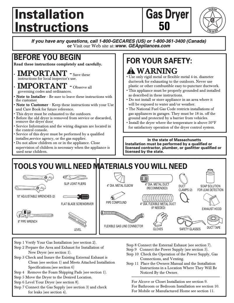 Página 1 del manual Guía de instalación GE DLSR483WW