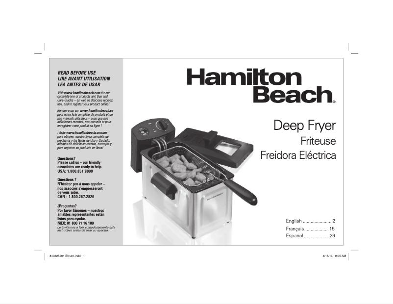 Page 1 de la notice Manuel utilisateur Hamilton Beach 35033