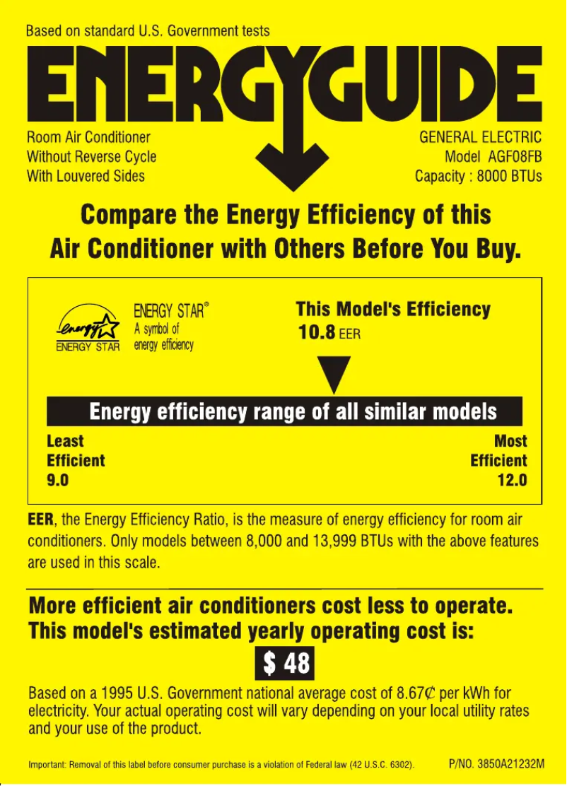 Page n°1 - Label énergétique GE AGF08FB