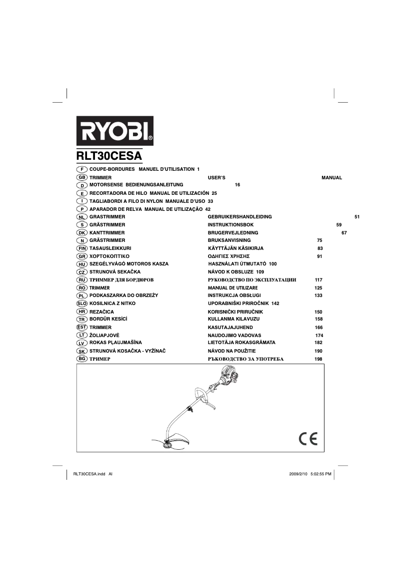 Page 1 de la notice Manuel utilisateur RYOBI RLT30CESA
