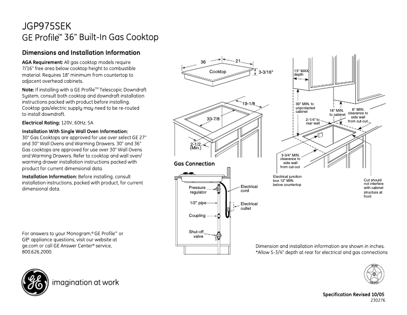 Page n°1 - Fiche technique GE Profile JGP975SEKSS