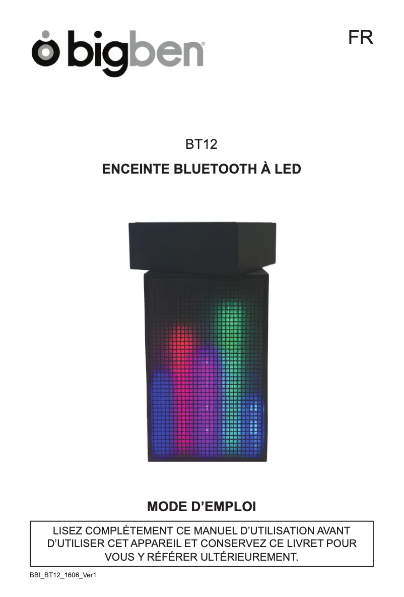 Image de la première page du manuel de l'appareil BT12