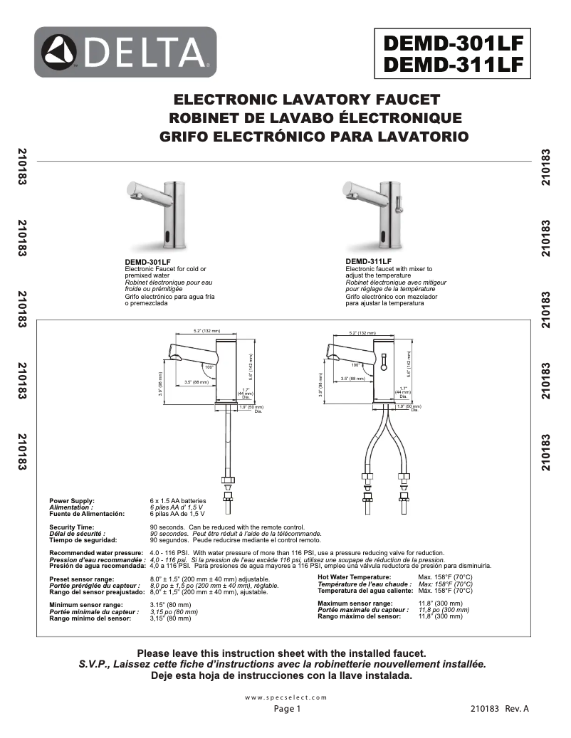 Page 1 de la notice Manuel utilisateur Delta DEMD-301LF