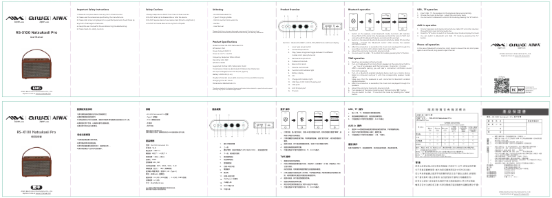 Page 1 de la notice Manuel utilisateur Aiwa RS-X100