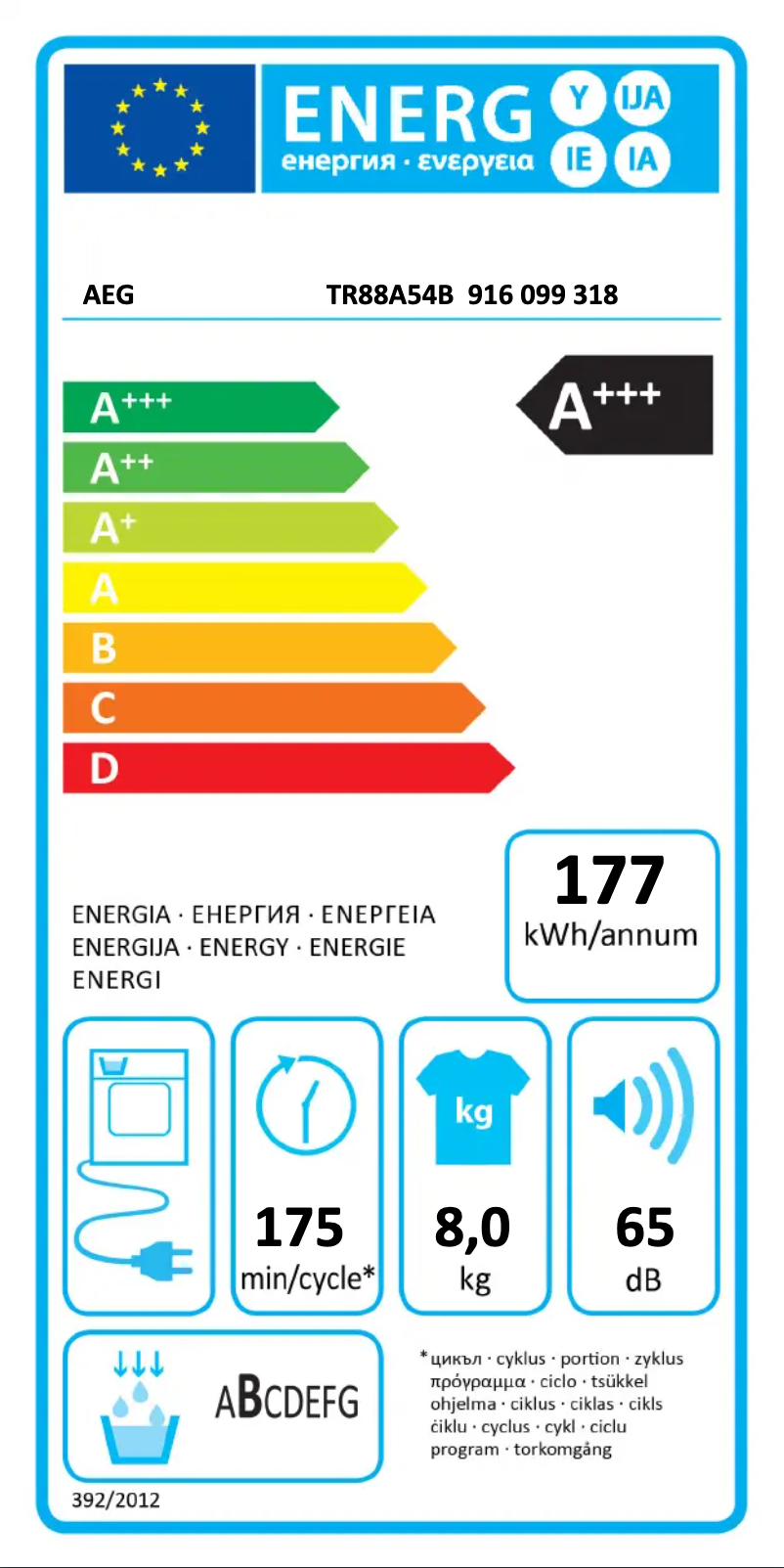Page n°1 - Label énergétique AEG TR88A54B