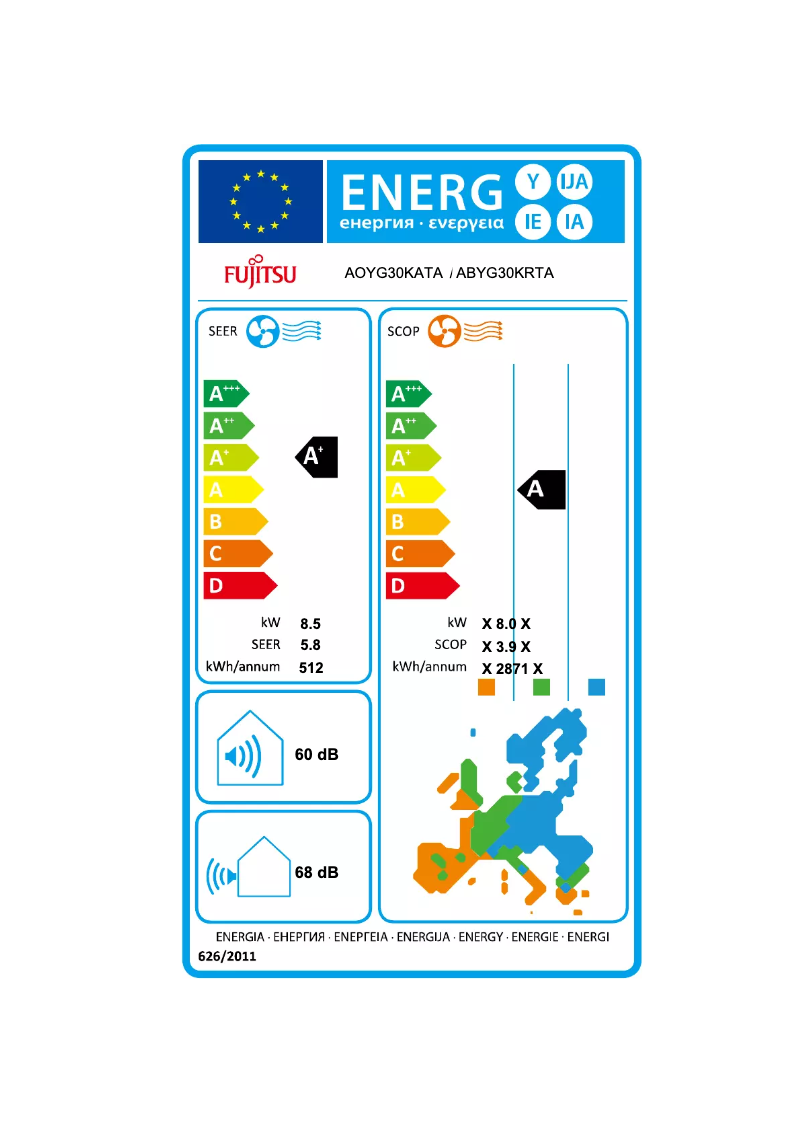 Página 1 del manual Etiqueta energética Fujitsu ABYG30KRTA