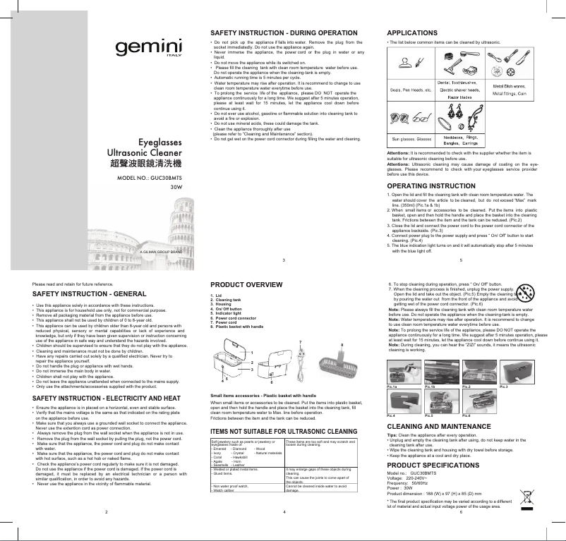 Page n°1 - Manuel utilisateur Gemini GUC30BMTS