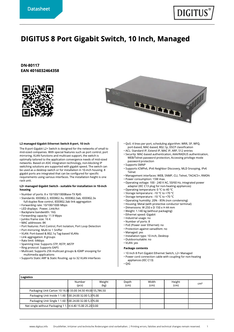 Page n°1 - Fiche technique Digitus DN-80117