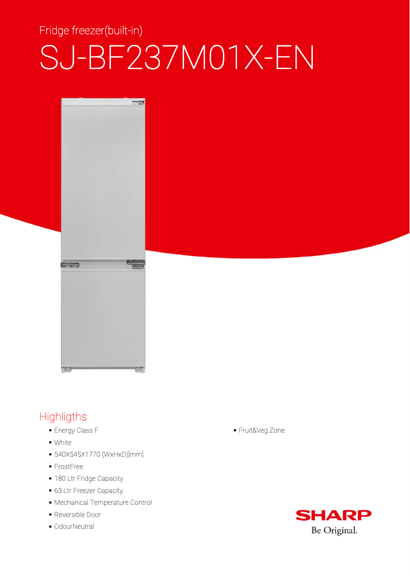 Page 1 de la notice Fiche technique Sharp SJ-BF237M01X-EN