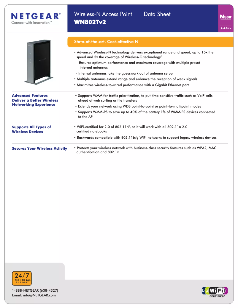 Page 1 de la notice Fiche technique Netgear WN802Tv2