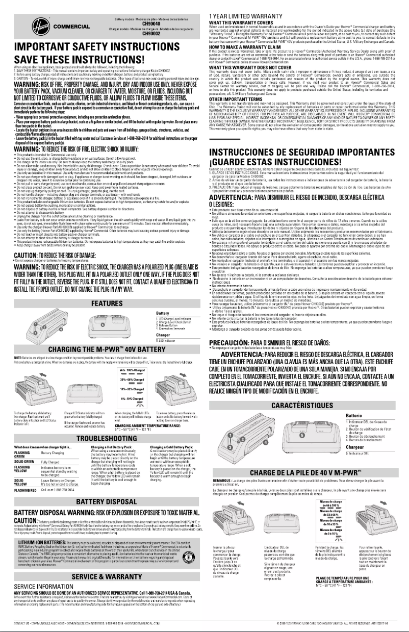 Page n°1 - Manuel utilisateur Hoover CH90002